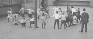 Vintage photo of kids playing together.